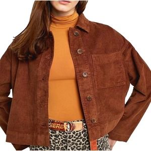 Urban Outfitters UO Clark Brown Corduroy Shacket Jacket Sz Med Womens Top Button